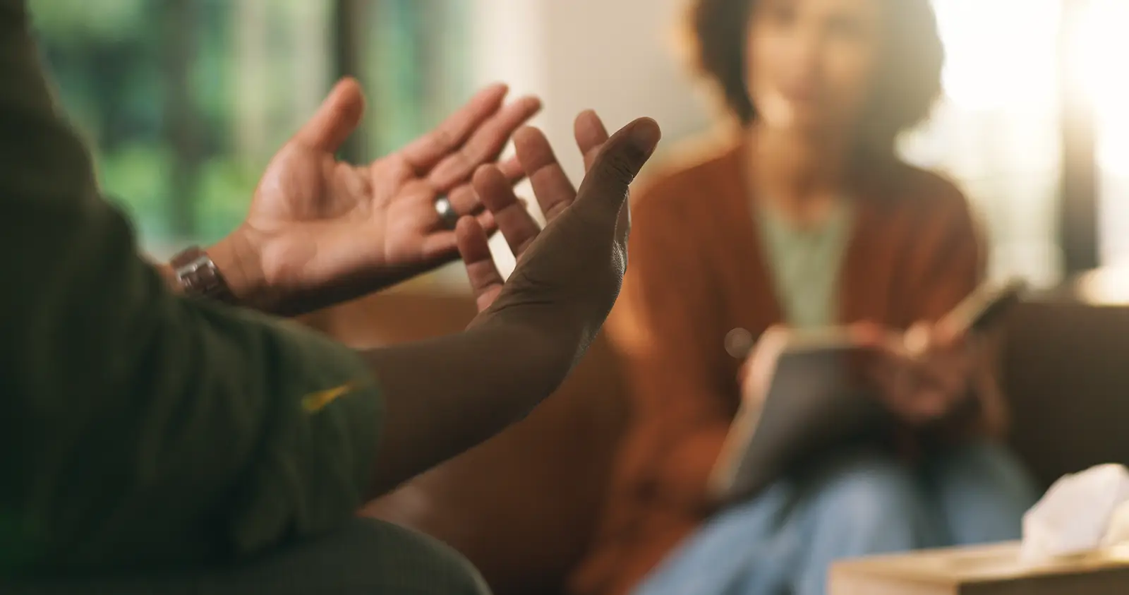 person talking to a therapist